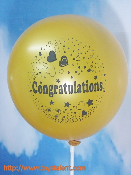 ลูกโป่งกลมพิมพ์ลาย Congratulations ไซส์ 12 นิ้ว แพ็คละ 10 ใบ สีทอง (Round Balloons 12" - Printing Congratulations latex balloons Gold color)