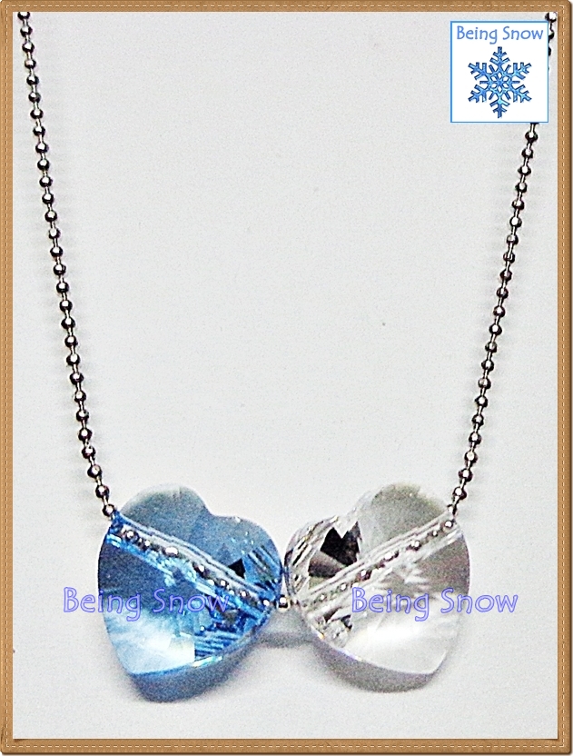 สร้อยคอคริสตัลหัวใจคู่ สีฟ้า + ขาวใส