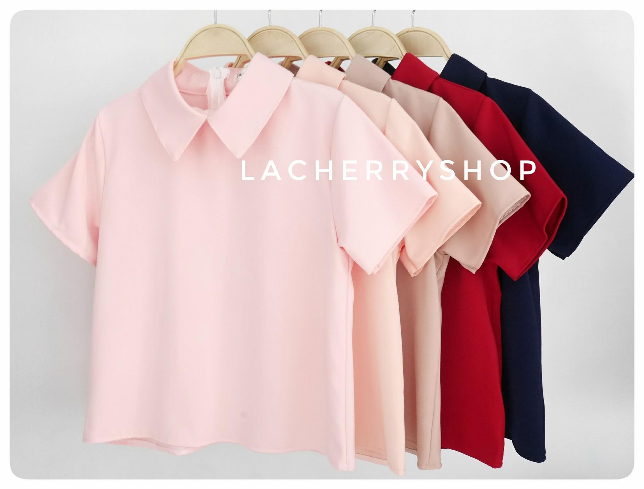 เสื้อแฟชั่นผ้าฮานาโกะ (สีชมพู) รุ่นปกแหลม แบบสวยเก๋ สีพื้น แมทง่าย ใส่สบาย ไม่มีเอ้าท์