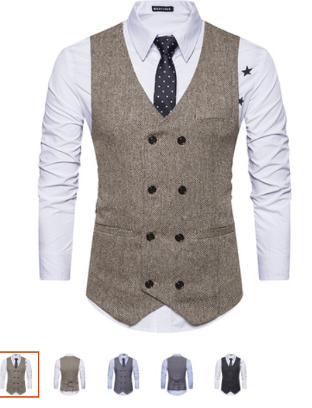 เสื้อกั๊กกระดุมคู่ ชาย สไตล์อังกฤษ22 แฟชั่นวินเทจ กระดุมคู่4 8เม็ด No.37-39-41 43 สีน้ำตาล เทา ดำ