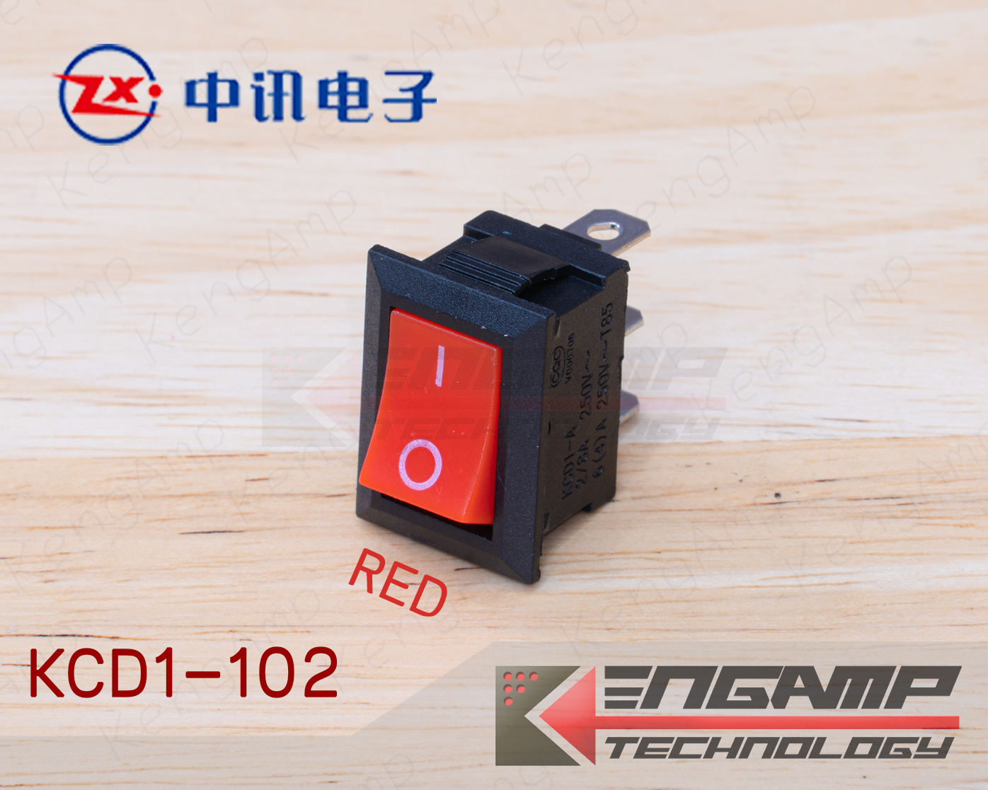 (1ตัว) KCD1-102 ON-ON Zhongxun ขนาด 15x21mm 6A/250Vac