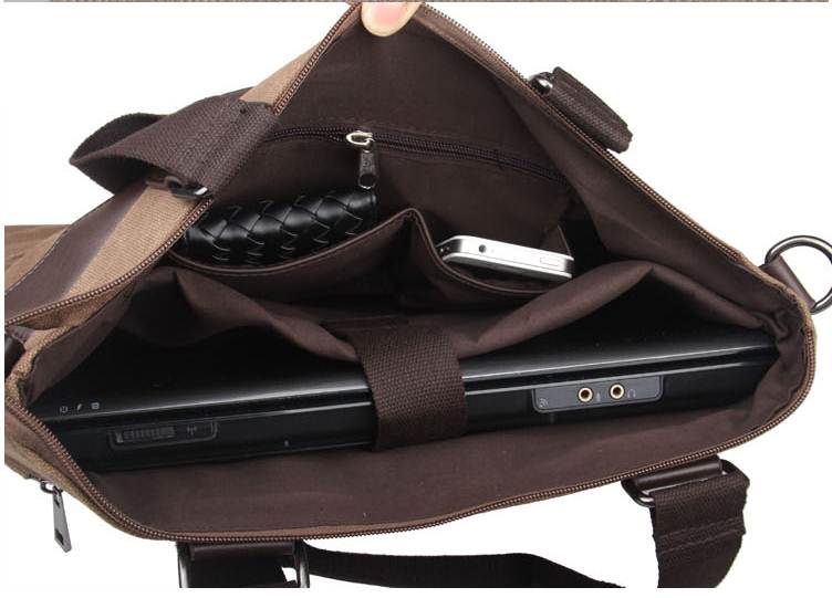 กระเป๋าวินเทจ ถือ สะพายไหล่ เย็บแถบหนัง ผ้าใบ สีน้ำตาล ทรง H