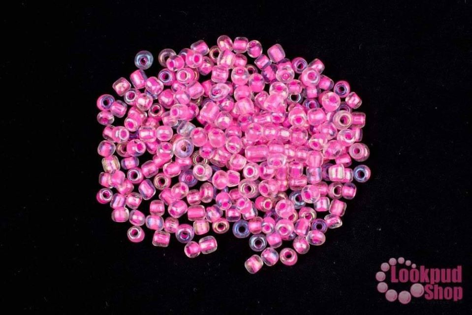 ลูกปัดจีน กลม สีชมพูสอดไส้ เหลือบรุ้ง 4มิล #L (1ถุง/450กรัม)