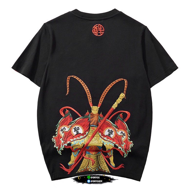 เสื้อยืดปักลายMonkey King สีดำ