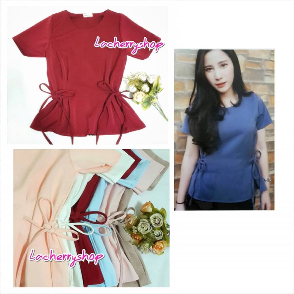 เสื้อแฟชั่นผ้าฮานาโกะ สีโอรส แบบผูกโบว์เอวสองข้าง แบบสวยน่ารักมากค่ะ เสื้อสีพื้น ใส่ง่าย ใส่สบาย เนื้อผ้าฮานาโกะคุณภาพดี