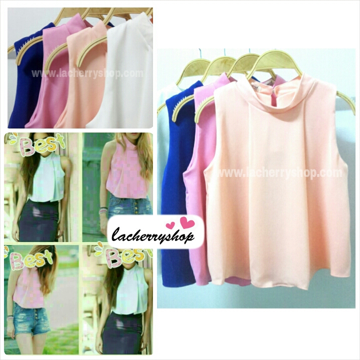 เสื้อแฟชั่น เสื้อทำงาน ผ้าฮานาโกะ แบบสวย สีน้ำเงิน คอจีน แขนกุด ใส่ได้หลายโอกาส เนื้อผ้า อยู่ทรง ไม่ยับง่าย ใส่สบาย สินค้าคุณภาพ ราคาไม่แพง