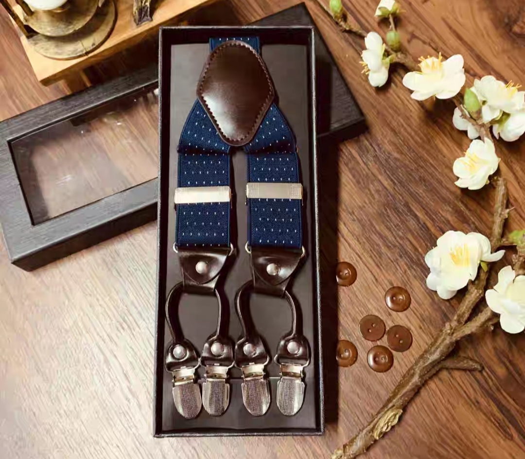 สายรัดกางเกงเอี๊ยม มาตรฐาน 6จุด หูคู่ หนังแท้ คลิบสเตนเลส กว้าง 3.5cm แบบ Y หลากสี ลายดำ พื้นดำ พื้นเทา