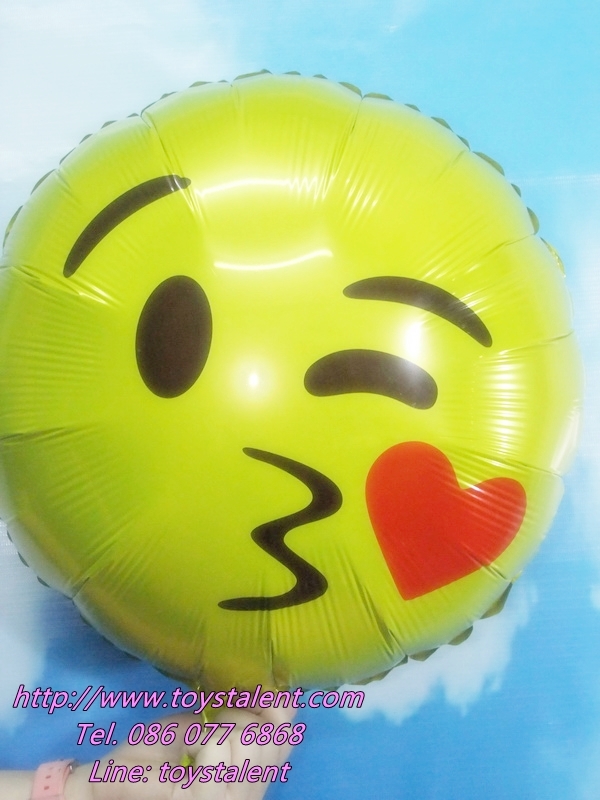 ลูกโป่งฟลอย์กลมสีเหลือง พิมพ์ลายหน้ายิ้ม (จุ๊บ) TL-A141 ไซส์ 18 นิ้ว/Item No.TL-A141