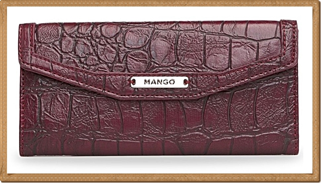 Mango - กระเป๋าใส่เงินใบยาว ลายหนังจรเข้ สีแดงเข้ม