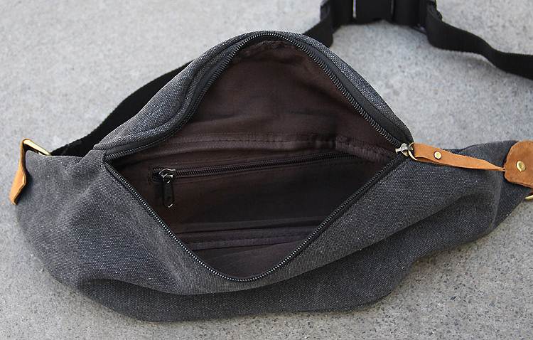 กระเป๋าแนวๆวินเทจ คาดอก คาดเอว กระเป๋ามือถือ กระเป๋าipad 2 ช่อง2ซิบ ผ้าใบ สีดำ เทา