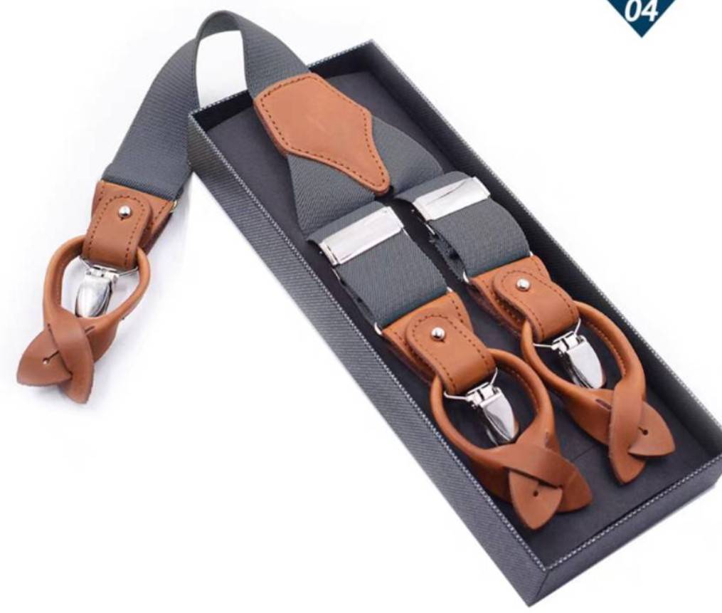 สายรัดกางเกงเอี๊ยม มาตรฐาน 3จุด หูคู่ ตัวรัดยึดได้แบบคลิบ หรือ กระดุมไม่เป็นสนิม แบบ Y กว้าง 3.5cm แบบหูคู่พร้อมคลิบ2สไตล์ หนังน้ำตาลแท้ สี น้ำเงิน น้ำตาล น้ำตาลล้วน แดง ขาว เนื้อ ดำ เทา คละสี