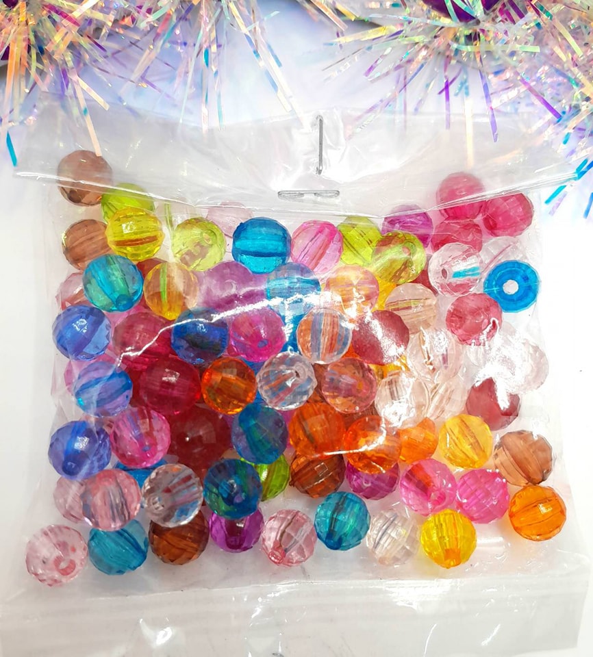 ลูกปัดแฟนซี กลมเหลี่ยมเพชร คละสี แพค 20฿