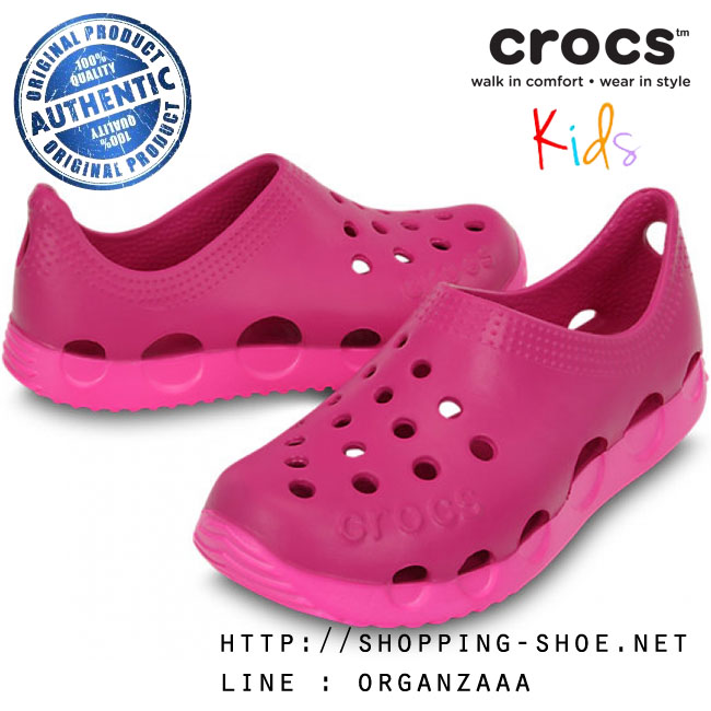 Crocs Kids Duet Orb Slip On - Fuchsia / Neon Pink ของแท้ Outlet ไทยและอเมริกา