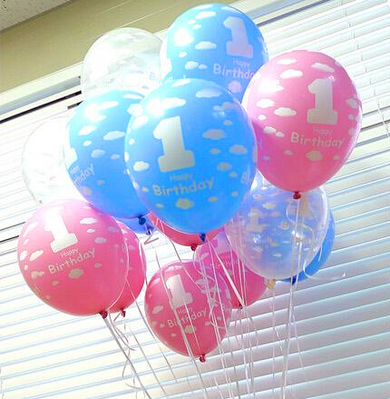 ลูกโป่งกลมพิมพ์ลาย 1st Birthday สีชมพูอ่อน แพ็คละ 10 ใบ(Round Balloons 12" - Printing 1st Birthday Light Pink color)