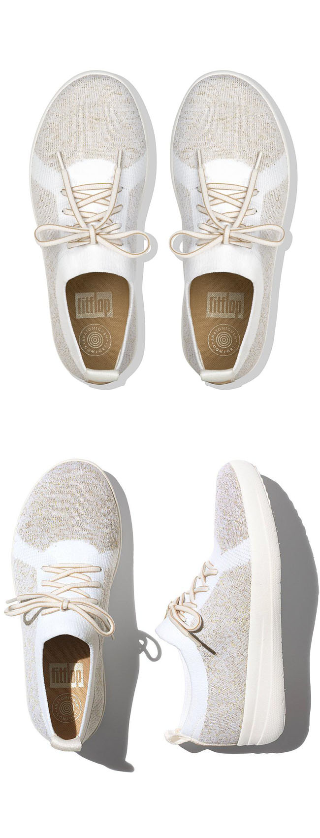 Fitflop F-Sporty Uberknit Sneaker Metallic Gold / Urban White ของแท้ นำเข้าจาก USA และ UK