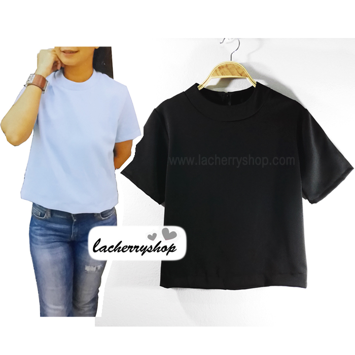 เสื้อแฟชั่น เสื้อทำงาน แบบสวยเรียบร้อย คอเต่า สีดำ เนื้อผ้าฮานาโกะคุณภาพดี ใส่ได้ทุกโอกาสราคาไม่แพง