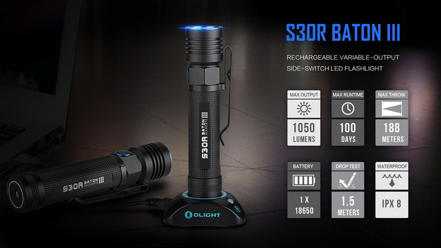 ไฟฉายแรงสูง Olight S30R III พร้อมใช้งาน