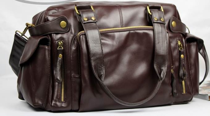 กระเป๋าเรโทร Hold all สไตล์อังกฤษ แต่งซิบสี่เหลี่ยม หนัง pu สีดำ น้ำตาล