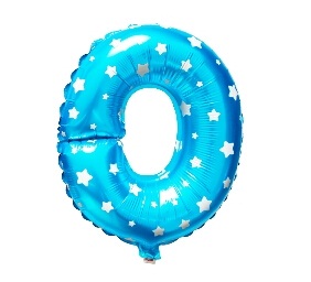 ลูกโป่งฟอยล์รูปตัวอักษร O สีฟ้าพิมพ์ลายดาว ไซส์เล็ก 14 นิ้ว - O Letter Shape Foil Balloon Size 14" Blue color printing Star