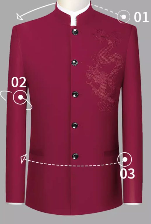 ชุดสูท คอจีนกระดุมปักมังกรดำ เสื้อ+กางเกง Size No.36 38 40 42 44 46 ดำมังกร น้ำเงิน เทาอ่อน เทาเข้ม ฟ้า