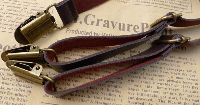 วินเทจ หลากสี!!สายรัดกางเกงเอี๊ยม แบบหนัง วินเทจ หัวทองเหลือง กว้าง 1.5cm แบบ Y กากี ดำ ทอง น้ำตาล