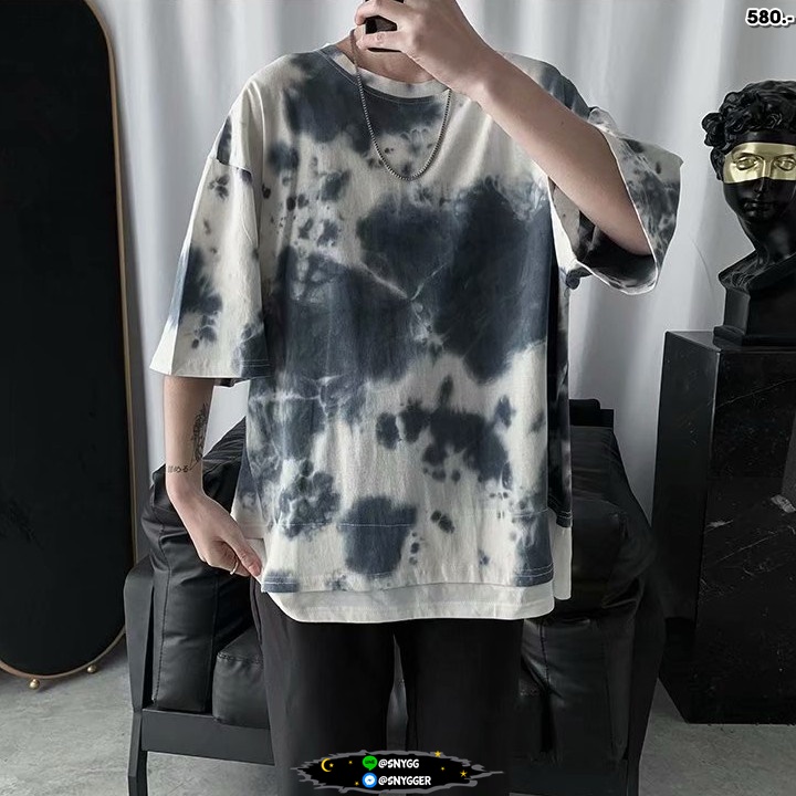 เสื้อยืดโอเวอร์ไซส์ tie-dye สีขาว