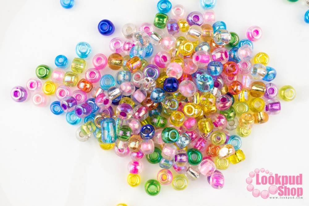 ลูกปัดจีน กลม คละสีเหลือบรุ้ง 4มิล #L (1ถุง/400กรัม)