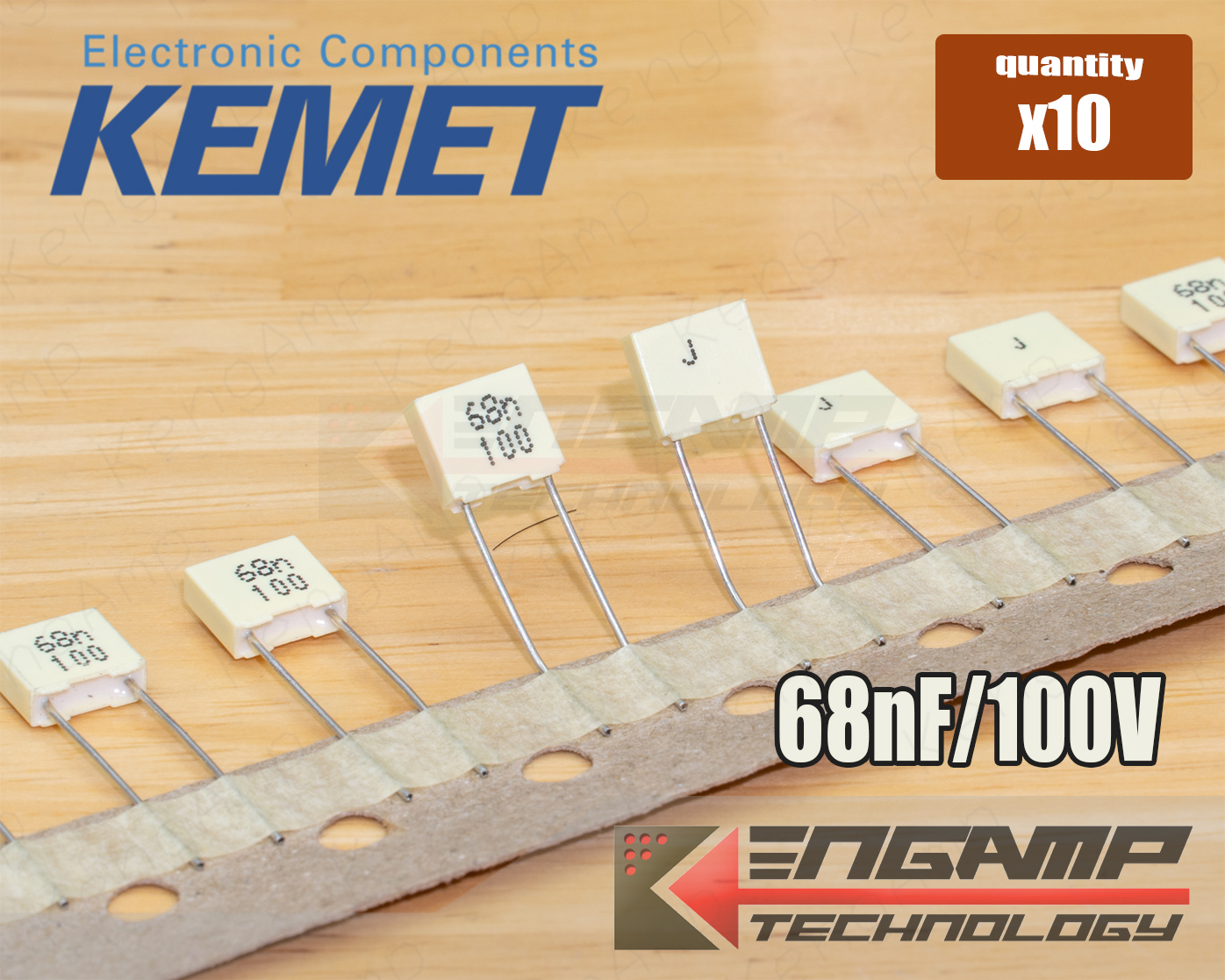(10ตัว) [F-CAP] 68nF/100V 5% KEMET AV R82 2.4x7.2xH6.5mm P=5mm