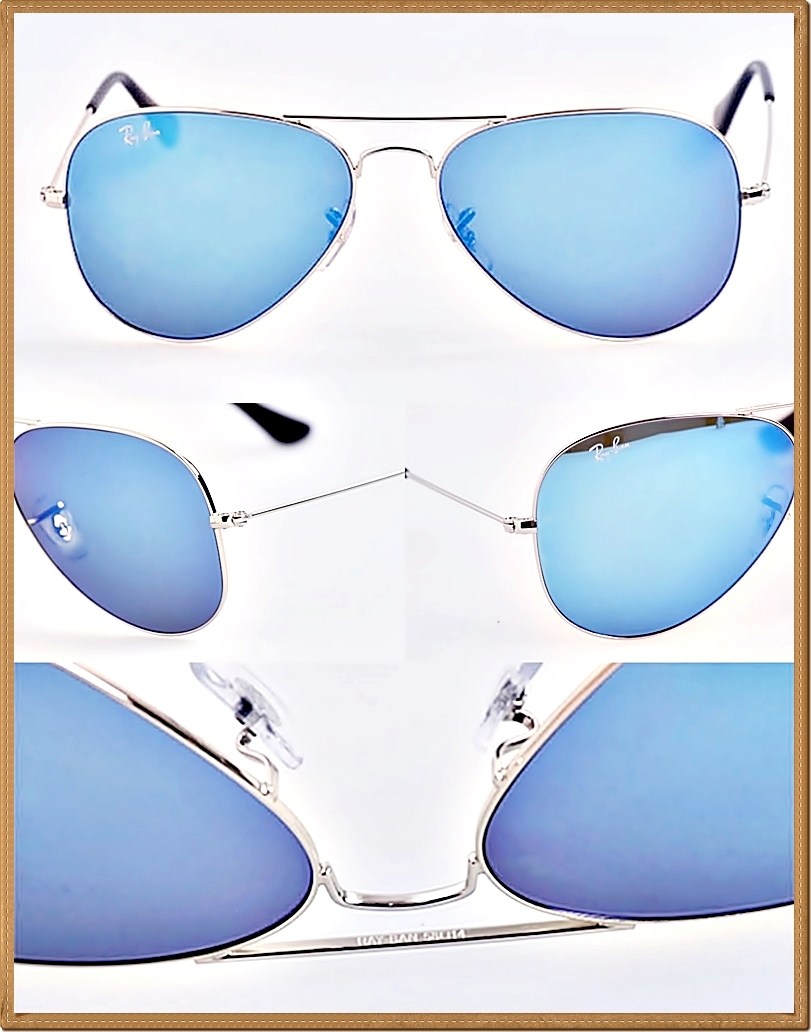 RB3025 (003/17) กรอบสีเงิน เลนส์ปรอทสีน้ำเงิน