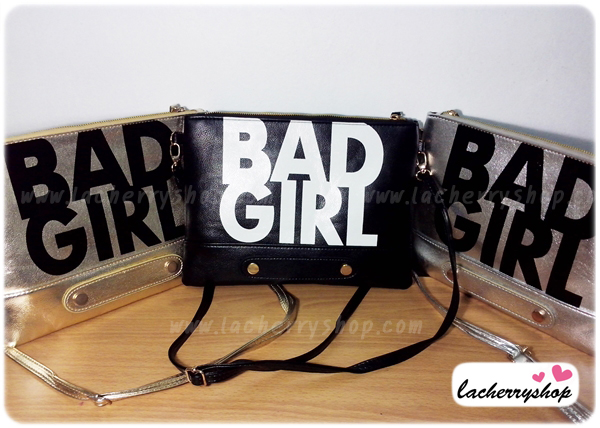 กระเป๋าแฟชั่น BAD GIRL สีดำ หนัง PU ใส่ IPAD ได้ มีสายสะพาย ((โปรโมชั่นส่งฟรี))