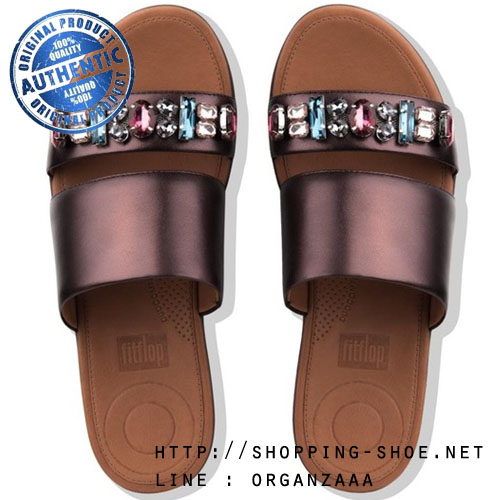 Fitflop Delta Bejewelled Leather Slide Berry ของแท้ นำเข้าจาก USA และ UK