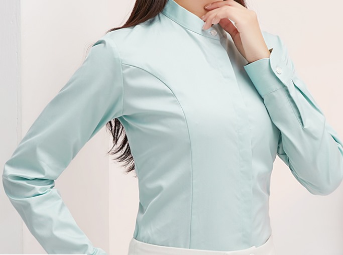 เล็กใหญ่พิเศษ!!เสื้อเชิ้ตแขนยาวผู้หญิง คอจีน เข้ารูป ซ่อนกระดุม สีพิเศษ size No.XS-4XL สีชมพู น้ำตาล เขียว