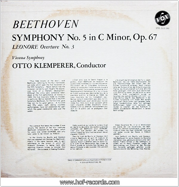 Beethoven - Symphony No.5 , Leonore Overture No.3 (USA) 1Lp VG++