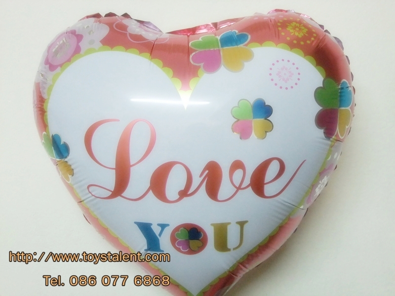 ลูกโป่งฟลอย์รูปหัวใจ พิมพ์ลาย LOVE YOU สีหวาน ไซส์ 18 นิ้ว - Love You Heart Shape Foil Balloon / Item No.TL-E010