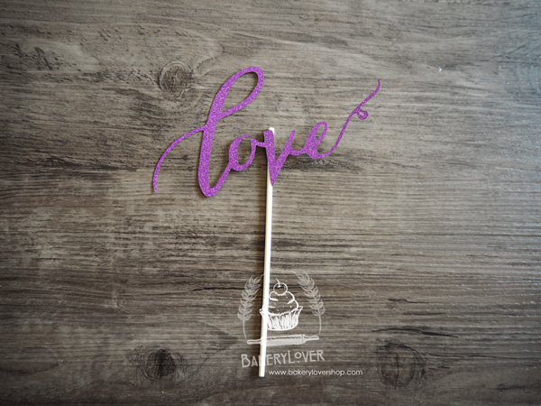 ป้ายตกแต่งเค้ก love สีม่วง