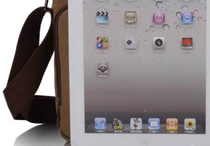 กระเป๋าวินเทจ สะพาย ไอแพด แทบเบล็ต หน้าจอ10นิ้ว ขนาดกลาง เนื้อผ้าใบ สีน้ำตาล