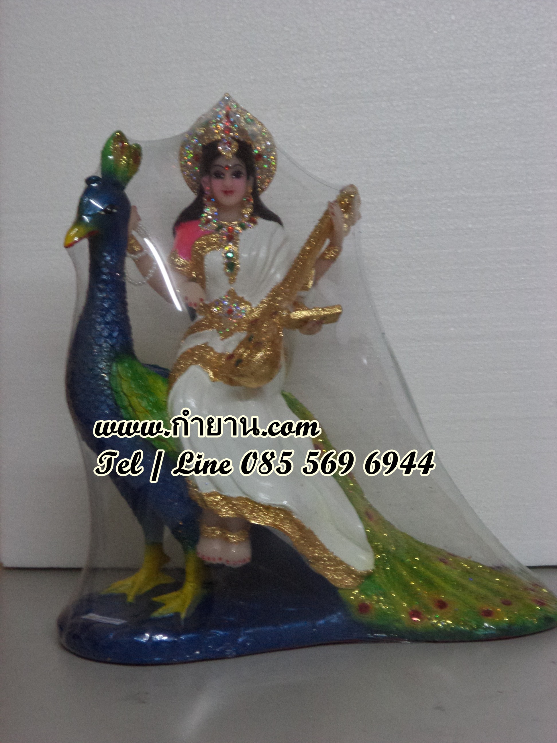 พระแม่สุรัสวดีนกยูง 9 นิ้ว สวย