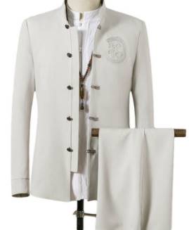 ชุดขาวคอจีน เสื้อขาว ชุดทำบุญ ผู้ชาย เท่ๆ แฟชั่น เสื้อ+กางเกง Size No.36 38 40 42 44 ดำ ขาว