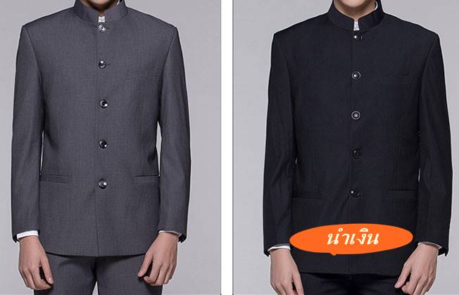 ชุดเสื้อสูท คอจีน oversizeชาย VIP เสื้อ+กางเกง Size No.35 37-39-41-43-45 ดำ เทา ขาว น้ำเงิน