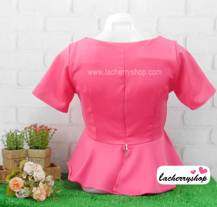 เสื้อแฟชั่น เสื้อทำงาน ผ้าฮานาโกะ สีชมพูเข้ม ดีไซน์สวยเรียบหรู สินค้าคุณภาพ ราคาไม่แพง