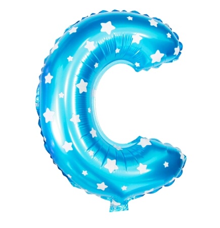 ลูกโป่งฟอยล์รูปตัวอักษร C สีฟ้าพิมพ์ลายดาว ไซส์เล็ก 14 นิ้ว - C Letter Shape Foil Balloon Size 14" Blue color printing Star