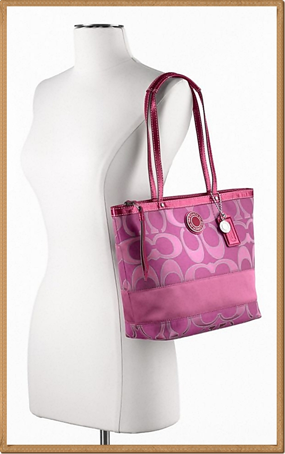 Coach Signature Stripe Outline C Sateen Tote 19428 - Pink