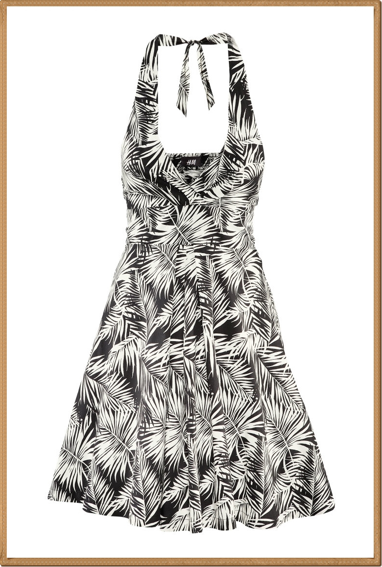 H&M - เดรสสั้นสีขาว-ดำ ผูกโบว์ที่คอ