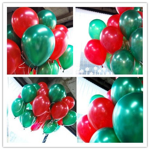 ลูกโป่งกลม เนื้อเมททัลลิก สีเขียว/สีแดง ไซส์ 10 นิ้ว แพ็คละ 10 ใบ (Round Balloons Size 10" - Metallic Green & Red Color)