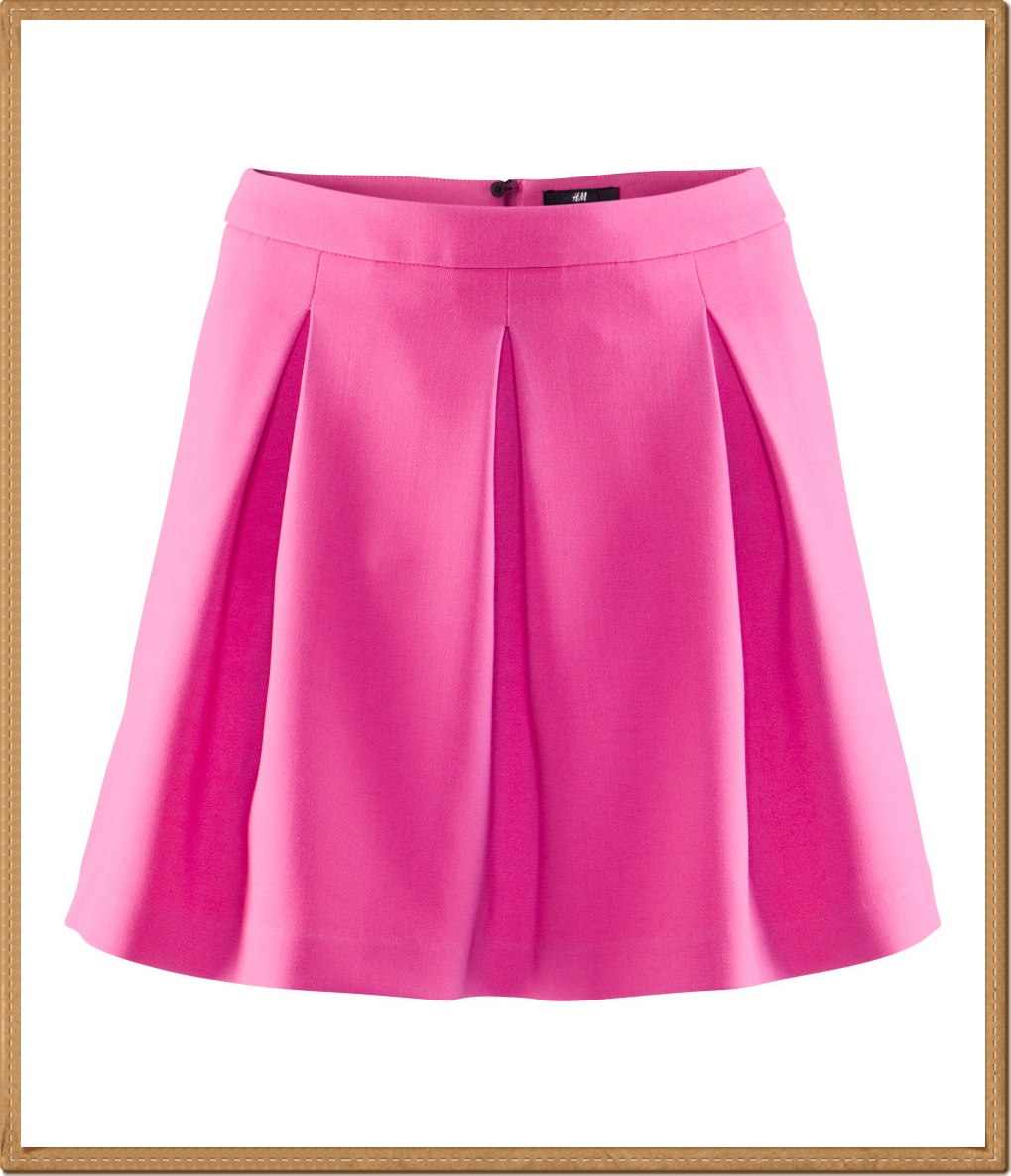 * H&M - กระโปรงบานจับจีบที่ด้านหน้าสีชมพูสด