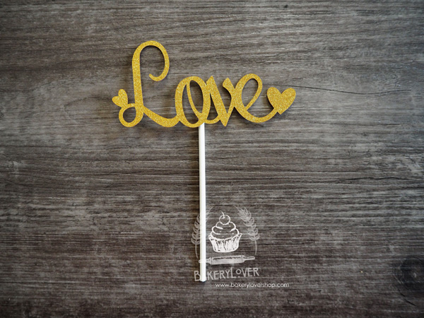 ป้ายตกแต่งเค้ก LOVE สีทอง