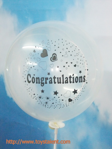 ลูกโป่งกลมพิมพ์ลาย Congratulations ไซส์ 12 นิ้ว แพ็คละ 10 ใบ สีใส (Round Balloons 12"-Printing Congratulations latex balloons Clear color)