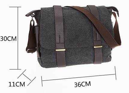 กระเป๋าวินเทจ messenger สะพาย 2เข็มขัด ผ้าใบ สไตล์อังกฤษ สีดำเทา