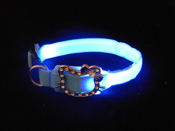 ปลอกคอ LED ลายคิตตี้ Kitty Collar สีฟ้า สำหรับสุนัขและแมว