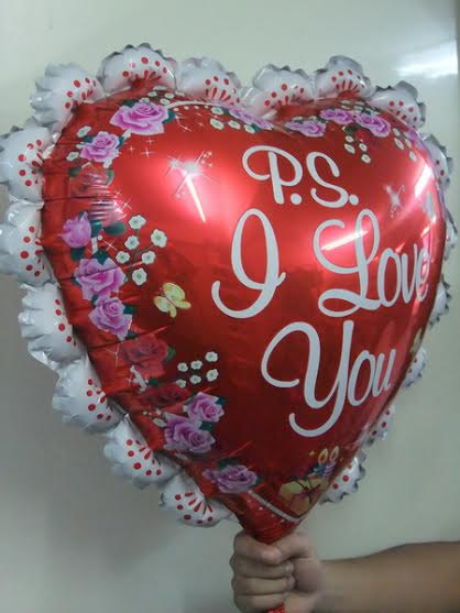 ลูกโป่งฟลอย์รูปหัวใจสีแดงล้อมขอบ พิมพ์ลาย PS. I LOVE YOU ไซส์ใหญ่ 24 นิ้ว - Red PS. I Love You Heart Shape Foil Balloon 24"/ Item No. TL-E042